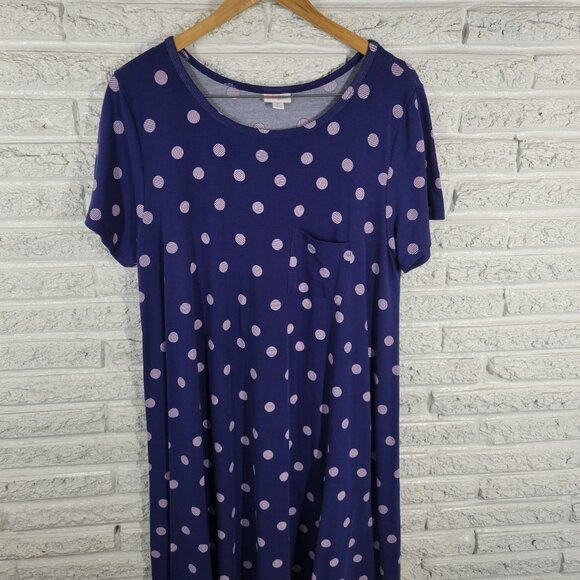 Lularoe Womens Dress XL Short Sleeve High Low Blue Polka Dot GEO227XE - Picture 4 of 13